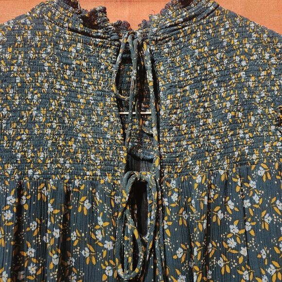 Free People Sz XS Floral Roma Blouse in Forest Green Romantic Feminine Top - Picture 4 of 9